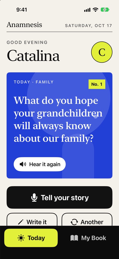 Anamnesis: today's question, with one big button to answer